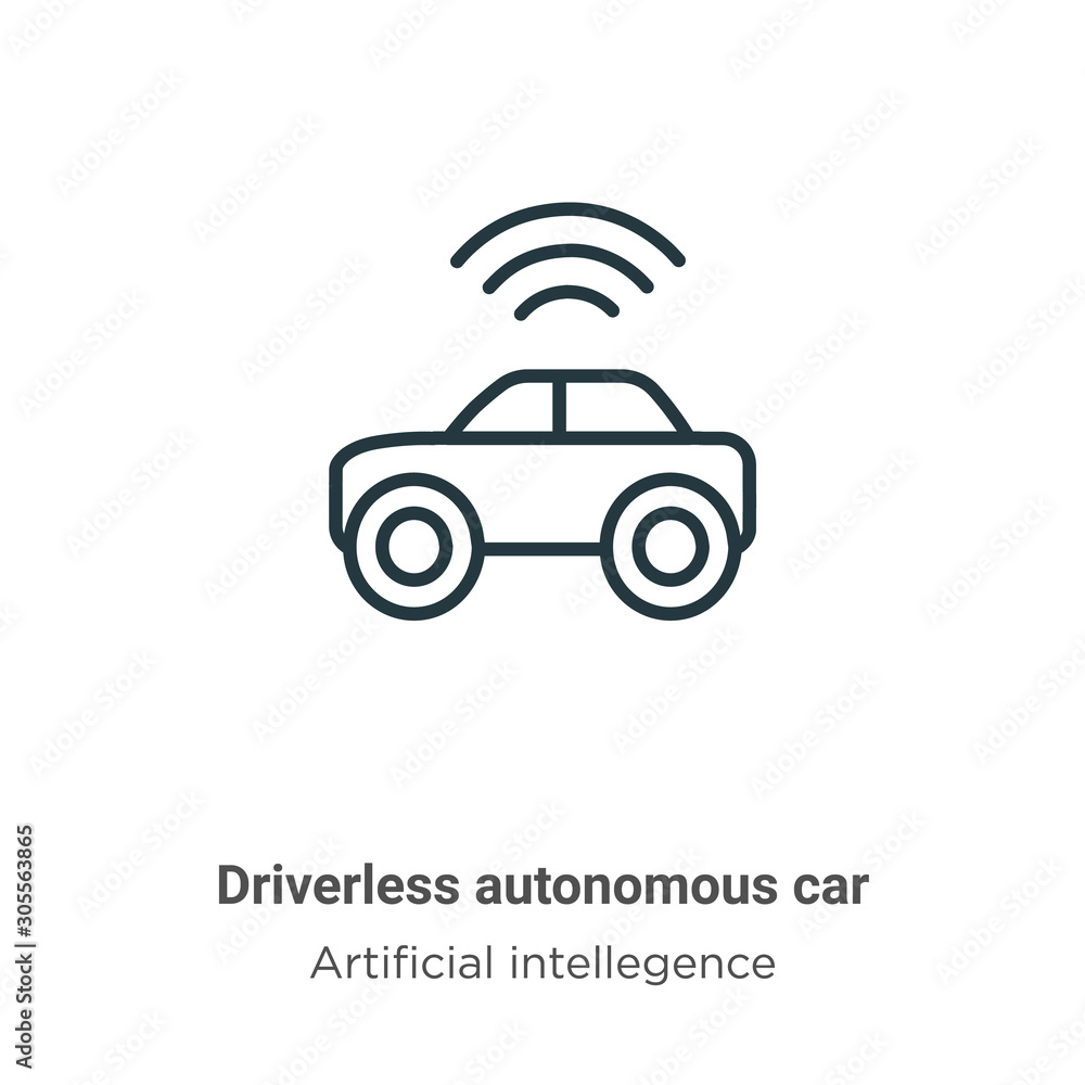 Poster driverless autonomous car outline vector icon. thin line black driverless autonomous car icon, flat 