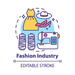 Fashion industry concept icon. Clothing business. Workshop for tailoring clothes and shoes. Sewing idea thin line illustration. Vector isolated outline drawing. Editable stroke
