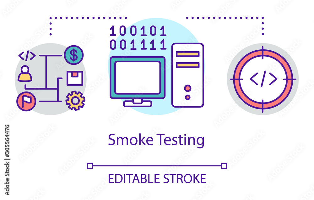 Poster smoke testing concept icon. build verification idea thin line illustration. software testing process