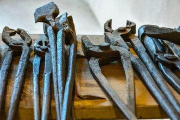 Blacksmiths tools lying on the table