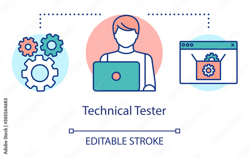 Fototapete technical tester concept icon. it employee idea thin line illustration. software testing specialist.