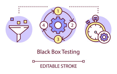 Black box testing concept icon. Examine computer functionality idea thin line illustration. Software testing process. Indicating issues and problems. Vector isolated outline drawing. Editable stroke