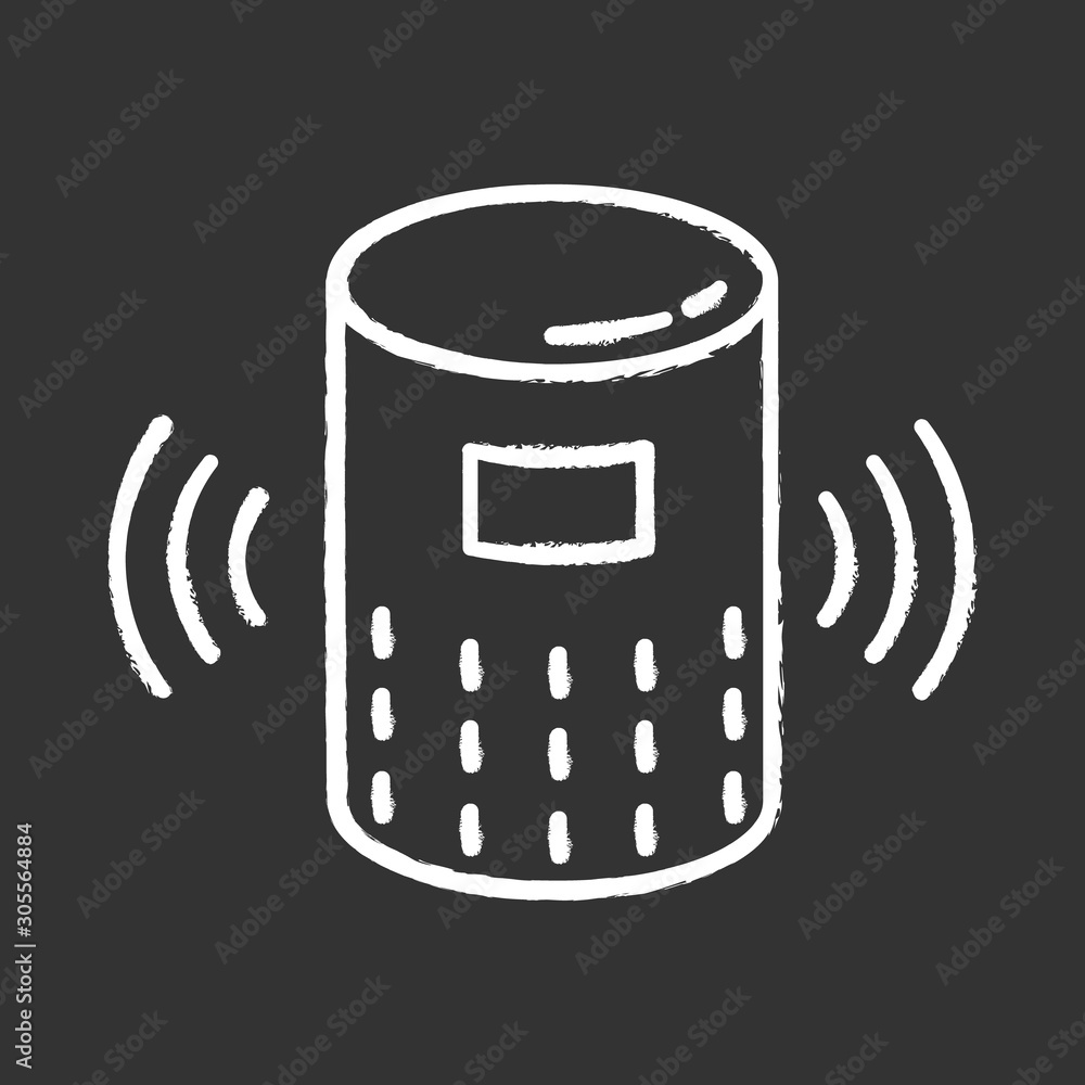 Poster modern smart speaker chalk icon. voice command device idea. virtual assistant. wireless digital gadg