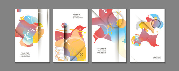 Modern geometric trend abstract set. Gradient shapes composition, vector covers new design