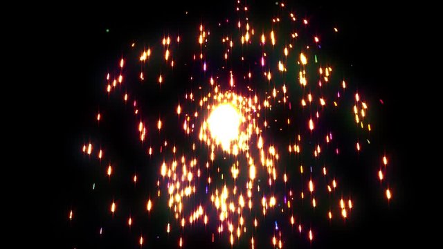 Beautiful firework on black background. Fast motion energy explosion. Blast wave. 4k