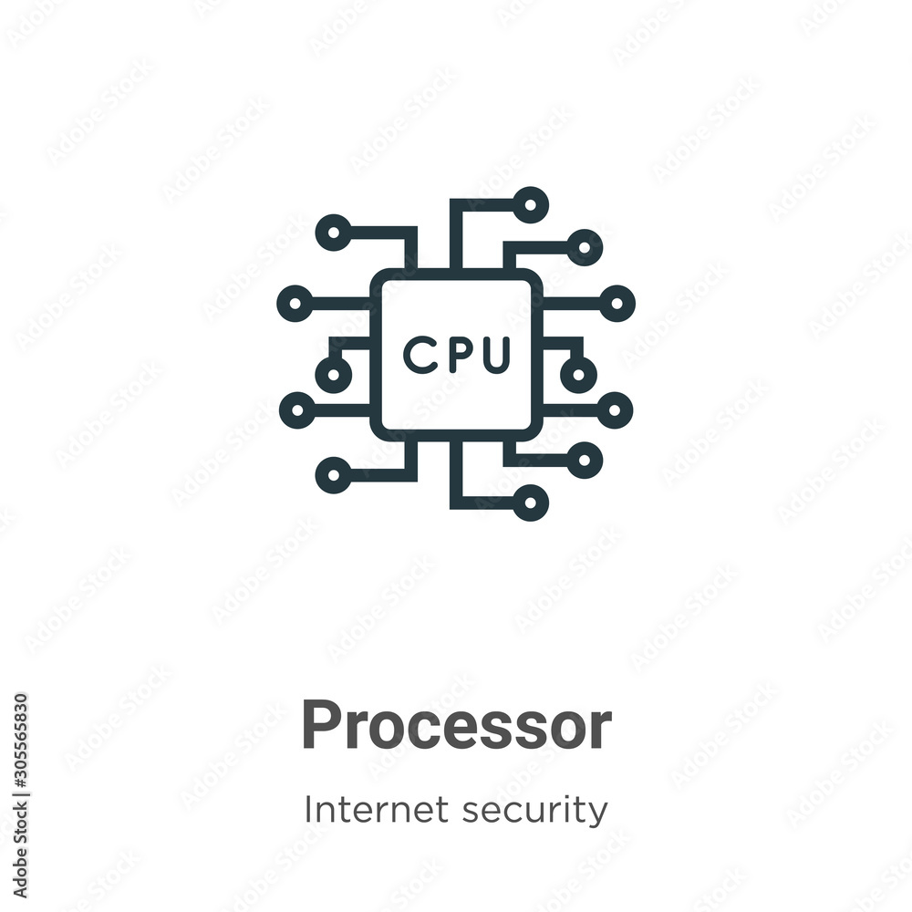Poster processor outline vector icon. thin line black processor icon, flat vector simple element illustrati