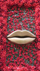 sweet lips on a red floral background