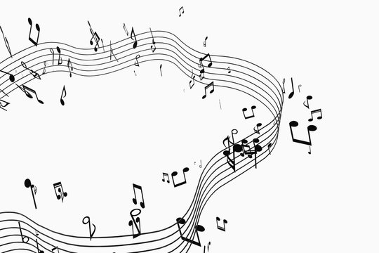 Black music notes with white background, 3d rendering.
