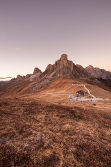 Sunset over the Passo Giau area in the Italian Dolomites