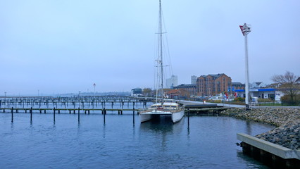 Marina on a cold day in winter. Heiligenhafen, Schleswig-Holstein, Germany, 