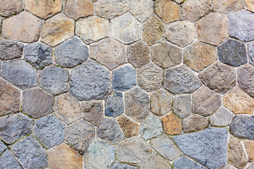 Stone wall from Prague embankment. Background with polygonal stones motif