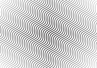 Fototapeta premium Abstract halftone wave line background. Monochrome pattern with varying line thickness. Vector modern pop art texture for poster, sites, business cards, cover, postcard, design, labels, stickers.