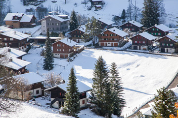 amazing touristic alpine village in winter Grindelwald  Switzerland  Europe