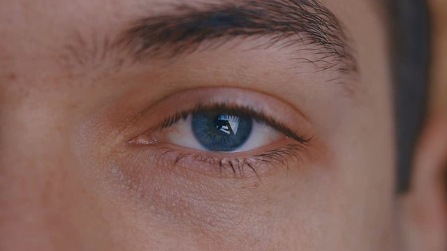 close-up macro blue eye opening human iris