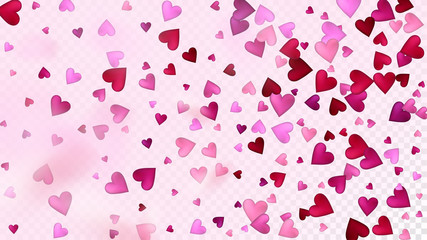 Falling Hearts Vector Confetti. Valentines Day Tender Pattern. Trendy Gift, Birthday Card, Poster Background Valentines Day Decoration with Falling Down Hearts Confetti. Beautiful Pink Scatter