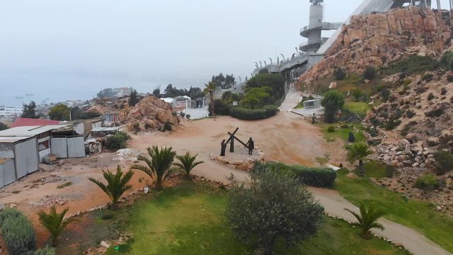 Monument, Hill El Vigia (Coquimbo, Chile) aerial view, drone footage