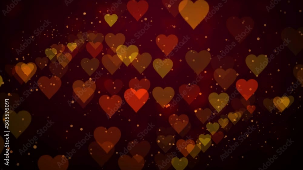 Poster Artistic Twisted Composition Red Yellow And Orange Color Lights Bokeh Hearts Shape Background Animation