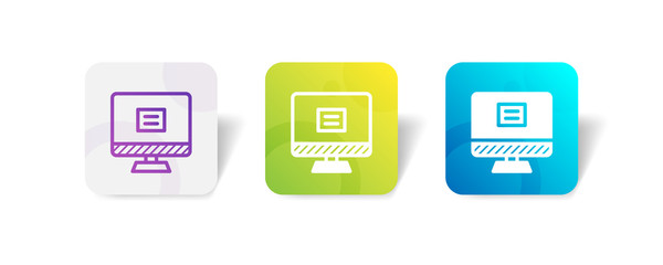 desktop monitor screen with menu sign - outline and solid style icon with colorful smooth gradient background