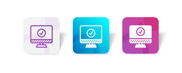 desktop monitor screen with check mark sign - outline and solid style icon with colorful smooth gradient background