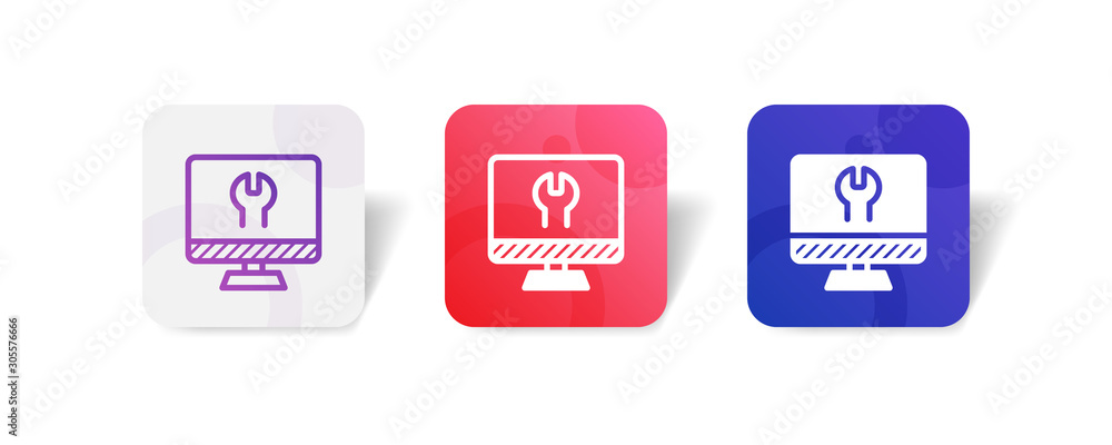 Poster desktop monitor screen with spanner repair sign - outline and solid style icon with colorful smooth 