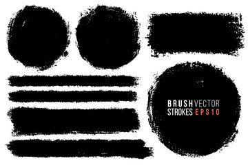 Vector set of hand drawn brush strokes, stains for backdrops. Monochrome design elements set. One color monochrome artistic hand drawn backgrounds.