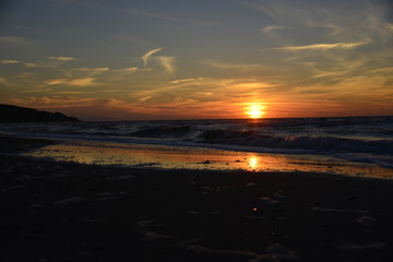 Sunset On the Beach with waves