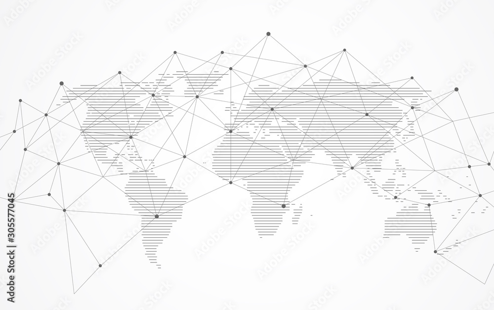 Poster global network connection. world map point and line composition concept of global business. vector i