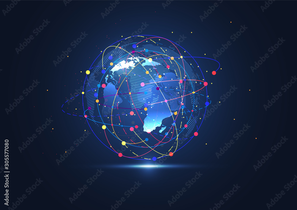 Poster global network connection. world map point and line composition concept of global business. vector i