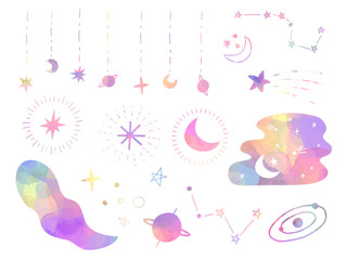 pastel colored moon and stars decorative elements