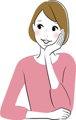 頬杖　女性　笑顔