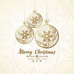 Merry Christmas getting card background with snow ball banner. Vector illustration