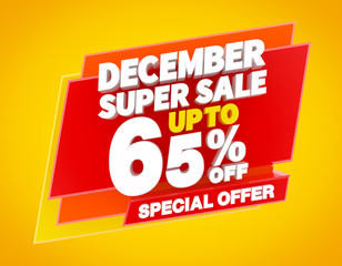 DECEMBER SUPER SALE UP TO 65 % SPECIAL OFFER illustration 3D rendering