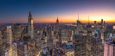 Fototapeten New York City Manhattan Midtown Gebäude Skyline Abend Sonnenuntergang © blvdone
