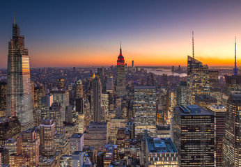 New York City Manhattan midtown buildings skyline evening sunset