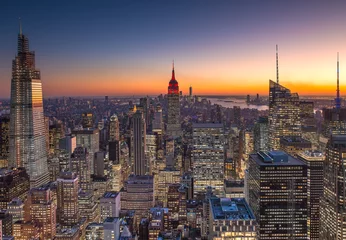 Fotobehang Parijs New York City Manhattan midtown buildings skyline evening sunset