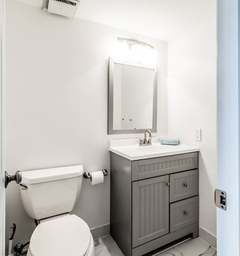 Interior Clean Basic Gray and White Bathroom, nobody, generic