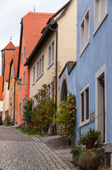 Typical historical German houses decorated with plants and flowe