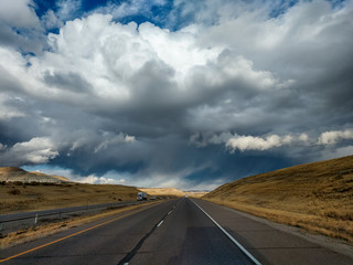 Sky, clouds, road in Albuquerque, New Mexico from the Sandia Mountain Crest