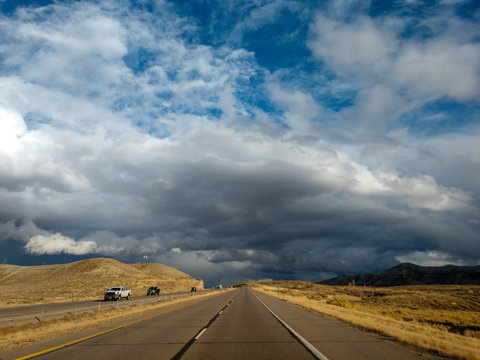 Sky, clouds, road in Albuquerque, New Mexico from the Sandia Mountain Crest