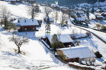 Fototapeta na wymiar amazing touristic alpine village in winter Grindelwald Switzerland Europe