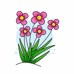Illustration of Beautiful Pink Flower, Flat Design