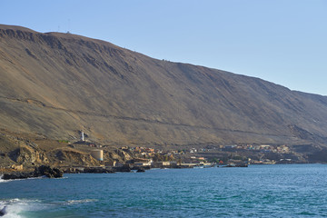 General view of the town of Pisagua. Its beaches and surroundings. Atacama Desert. Tarapacá Chile