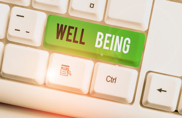 Writing note showing Well Being. Business concept for A good or satisfactory condition of existence...