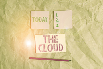 Handwriting text The Cloud. Conceptual photo Programs used in Storing Accessing data over the internet Papercraft craft paper desk square spiral notebook office study supplies