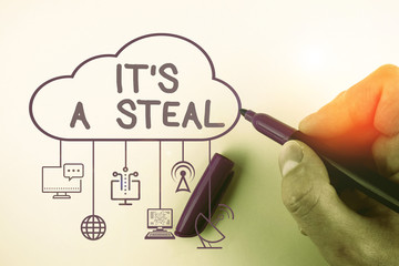 Writing note showing It S A Steal. Business concept for Getting confidential informations Cyber...