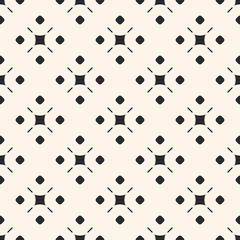 Vector monochrome ornamental geometric background texture. Simple seamless pattern with circles, squares, lines. Traditional motif in modern digital rendition. Design for decor, fabric, textile, cloth