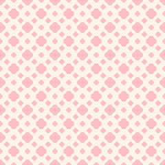 Cute vintage seamless pattern in trendy pastel colors, pink and beige. Abstract geometric background with small floral shapes, rounded crosses, dots. Subtle repeat fashionable texture. - Stock vector