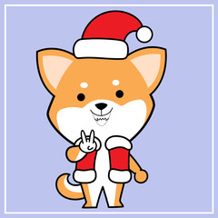 Cute Kawaii Hand Drawn Icon Emoji Shiba Inu Dog Character Illustration With Christmas Costume - 10