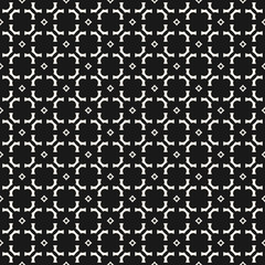 Monochrome geometric ornament seamless pattern. Black and white abstract traditional Asian background. Texture with grid, lattice, diamond shapes, repeat tiles. Stylish dark design for decor, fabric