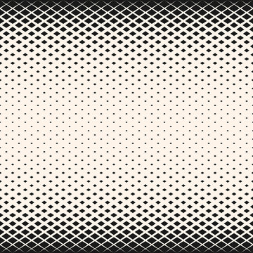 Vector Halftone Geometric Seamless Pattern With Diamond Shapes, Crystals, Rhombuses. Abstract Monochrome Background With Gradient Transition Effect. Black & White Design For Decor, Prints, Textile